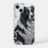Regal Border Collie with Baroque Floral Frame