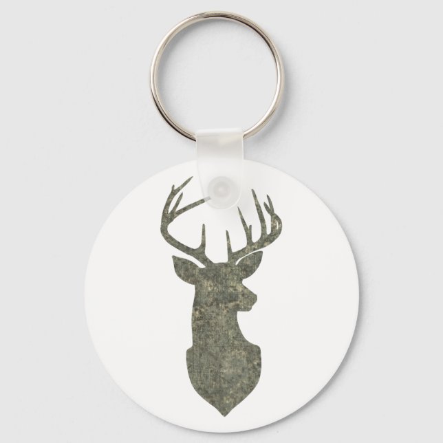 Regal Buck Trophy Deer Silhouette in Camouflage Key Ring (Front)
