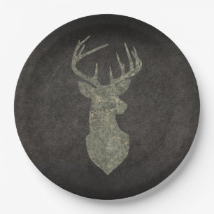 Regal Buck Trophy Deer Silhouette in Camouflage Paper Plate
