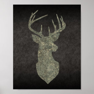 Regal Buck Trophy Deer Silhouette in Camouflage Poster