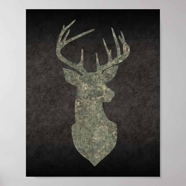 Regal Buck Trophy Deer Silhouette in Camouflage Poster (Front)