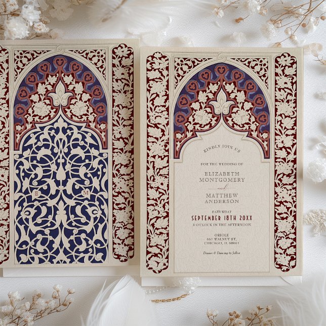 Regal Burgundy & Navy Lace Wedding Invitation (Creator Uploaded)