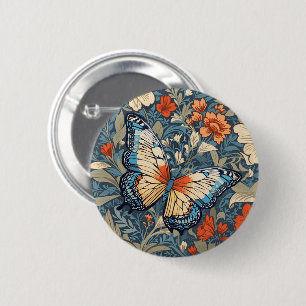 Regal Butterfly Amidst William Morris Floral 6 Cm Round Badge