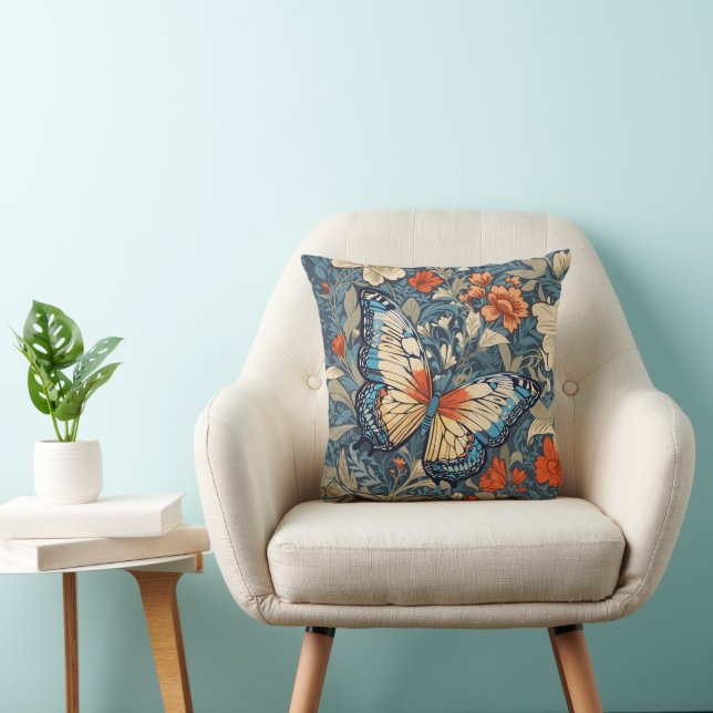 Regal Butterfly Amidst William Morris Floral Cushion (Chair)