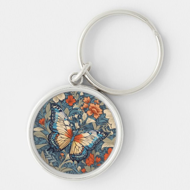 Regal Butterfly Amidst William Morris Floral Key Ring (Front)