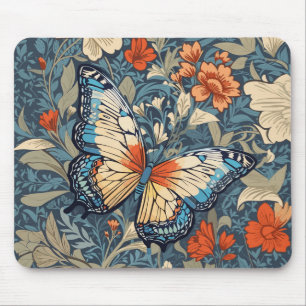 Regal Butterfly Amidst William Morris Floral Mouse Mat