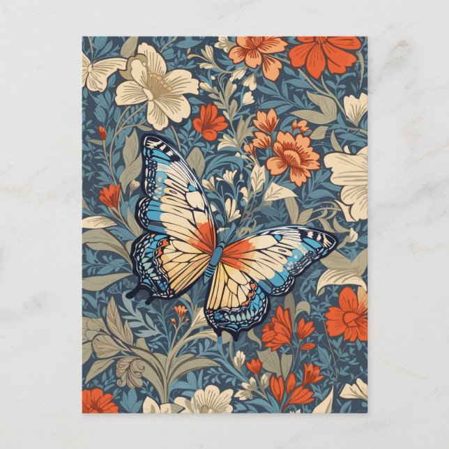 Regal Butterfly Amidst William Morris Floral Postcard (Front)