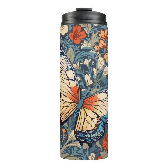 Regal Butterfly Amidst William Morris Floral Thermal Tumbler (Front)