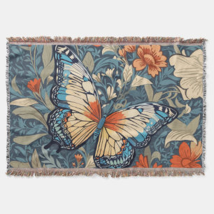 Regal Butterfly Amidst William Morris Floral Throw Blanket
