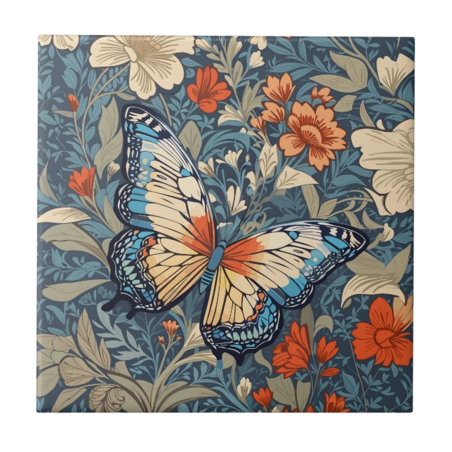 Regal Butterfly Amidst William Morris Floral Tile (Front)