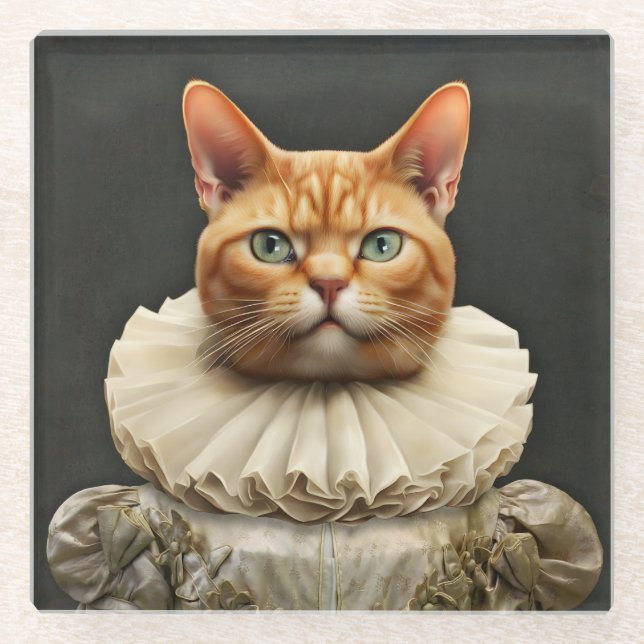 Regal Cat Glass Coaster (Front)