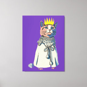 Regal Cat in Crown and Robe Vintage Pop Art Graphi Canvas Print