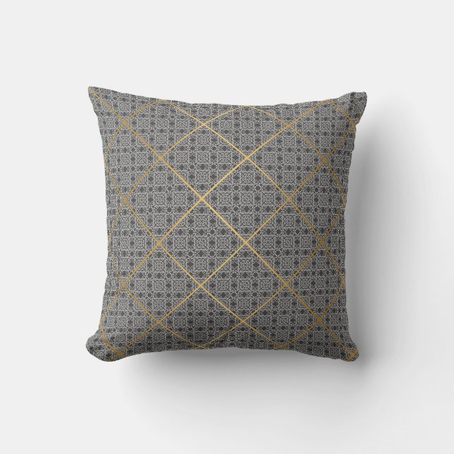 REGAL CHARCOAL GREY  GOLD VINTAGE DESIGN CUSHION (Front)