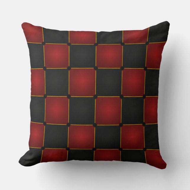 Regal Chequered Throw Pillow with Gold Trim (Front)