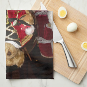 Regal Christmas Teddy Bear Holiday Art Print Tea Towel