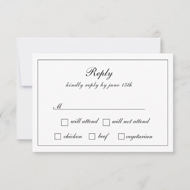Regal Classic Formal Black & White Wedding  RSVP Card (Front)