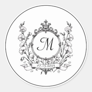 Regal Classic Formal Monogram Crest Wedding Classic Round Sticker