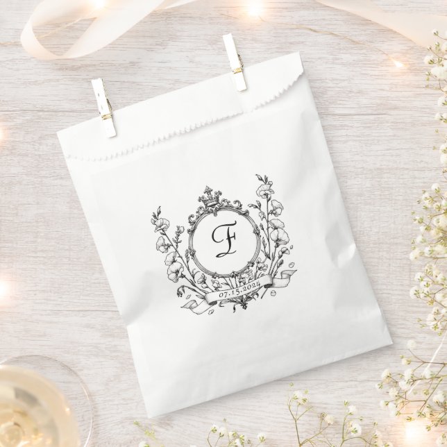 Regal Classic Monogram Crest Wedding Food  Favour Bags (Clipped)