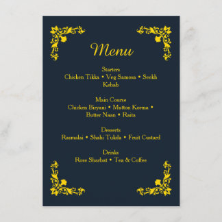 Regal Contrast Midnight Blue & Gold Dinner Menu