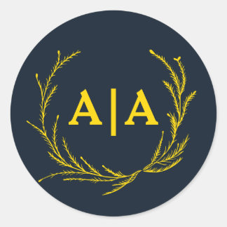 Regal Contrast Midnight Blue & Gold Monogram Classic Round Sticker