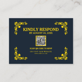 Regal Contrast Midnight Blue & Gold QR RSVP Card