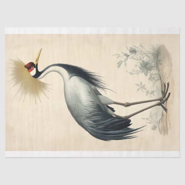 Regal Crane Standing in a Tranquil Decoupage Scene Tissue Paper (Front)