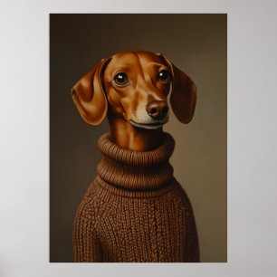 Regal Dachshund in a Turtleneck Poster
