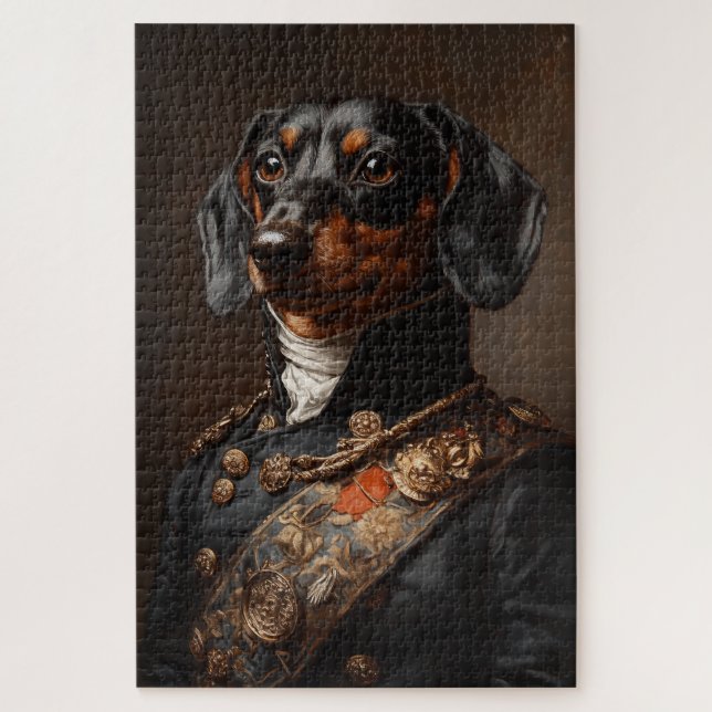 Regal Dachshund in Napoleonic Military Uniform Jigsaw Puzzle (Vertical)