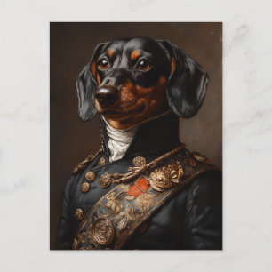 Regal Dachshund in Napoleonic Military Uniform Postcard