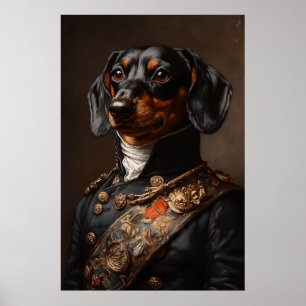 Regal Dachshund in Napoleonic Military Uniform Poster