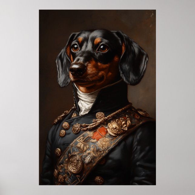 Regal Dachshund in Napoleonic Military Uniform Poster (Front)