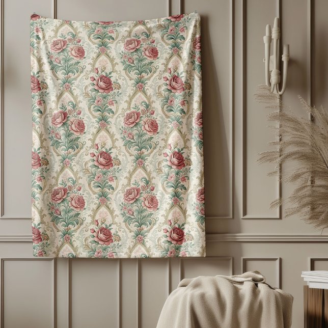 Regal Damask Comforter Graceful Botanical Designs  Fleece Blanket (Regal Damask Comforter Graceful Botanical Designs Fleece Blanket)