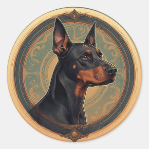 Regal Doberman in Artistic Ornate Circle Classic Round Sticker