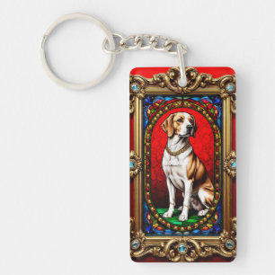 Regal Dog Portrait with Lavish Gold Frame Key Ring
