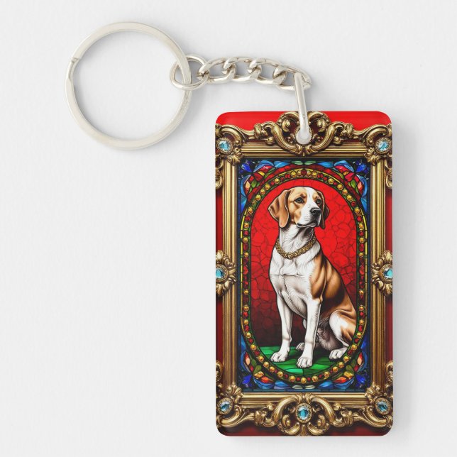Regal Dog Portrait with Lavish Gold Frame Key Ring (Front)