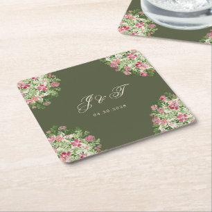 Regal Doors Elegant Faux Foil Wedding Square Paper Coaster