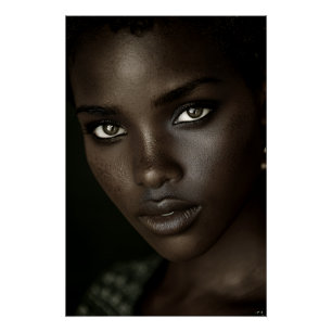 Regal Ebony Portrait Intense Gaze Gold Hoops Poster