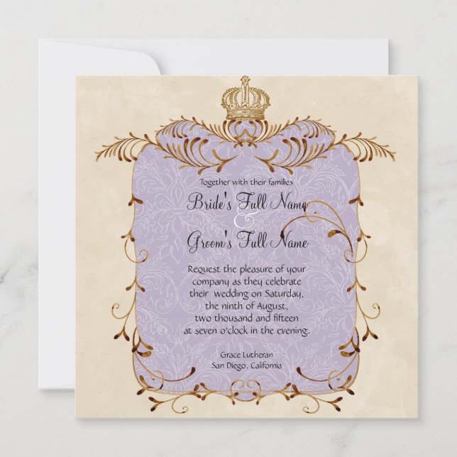 Regal Egrets, Swirls & Damask - Wedding Invitation (Front)