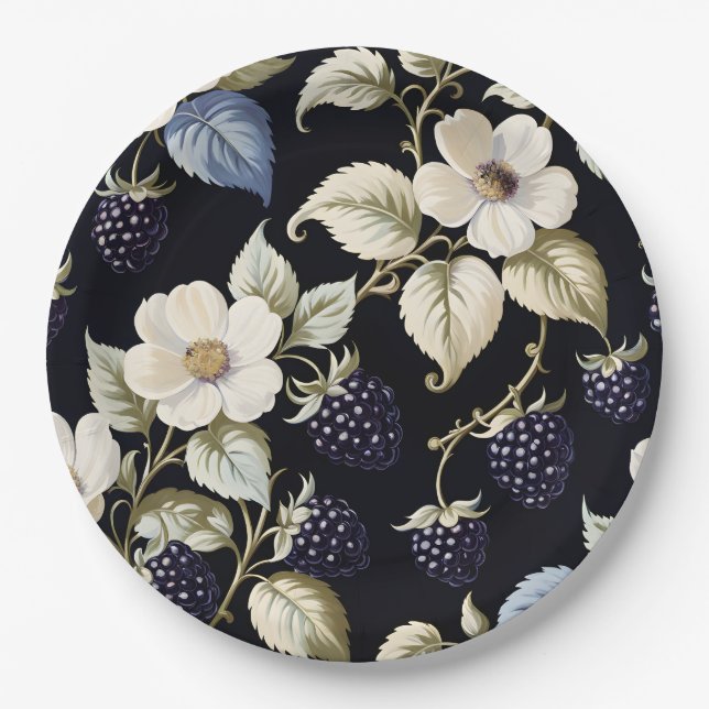Regal Elegance Blackberry & Blooms Paper Plate (Front)