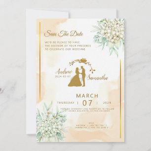 Regal Elegance: Ivory, Gold & Green Invitation