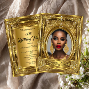 Regal Elegant Photo Birthday Party Gold Gems Invitation