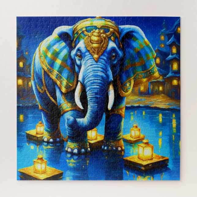 Regal Elephant In Blue Jigsaw Puzzle (Vertical)