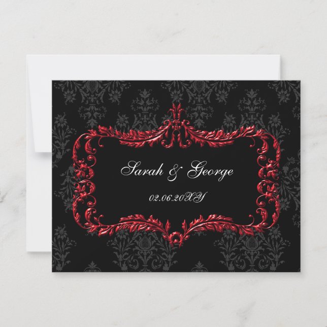 regal flourish black and red damask rsvp (Front)