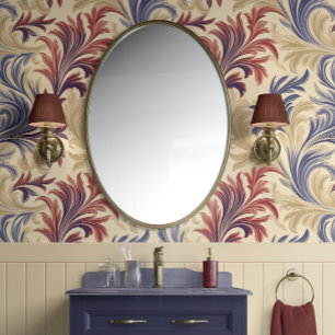 Regal Flourish Elegance Beige, Burgundy, & Blue  Wallpaper