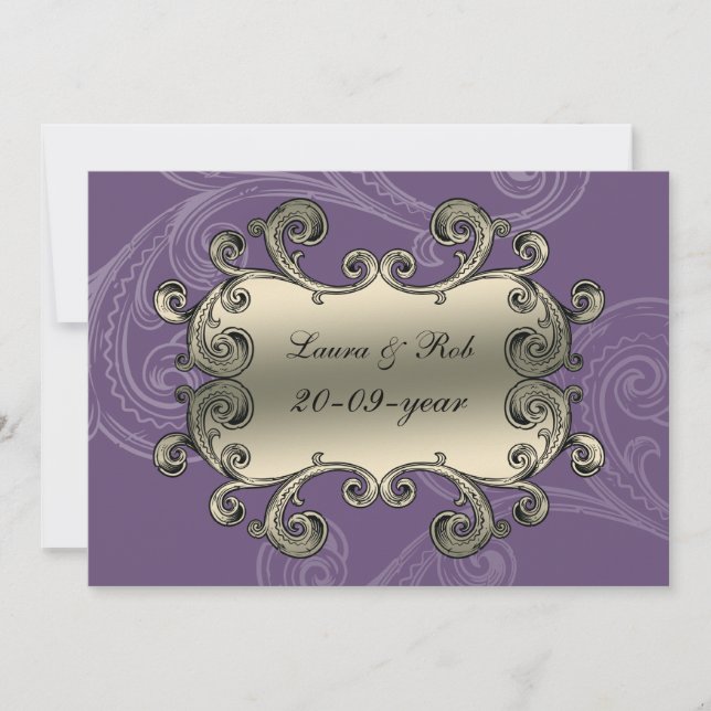 regal flourish purple thank you invitation (Front)