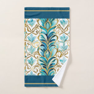 Regal flourishes teal and gold hand towel