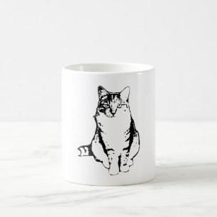 Regal Front‑Facing Tabby Cat Ink Art Mug