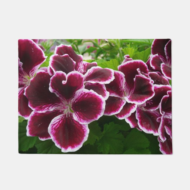 Regal Geranium Flowers Elegant Maroon Floral Lugga Doormat (Front)