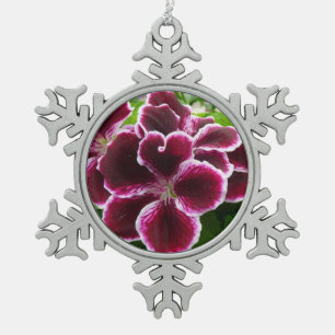 Regal Geranium Flowers Elegant Maroon Floral Lugga Snowflake Pewter Christmas Ornament