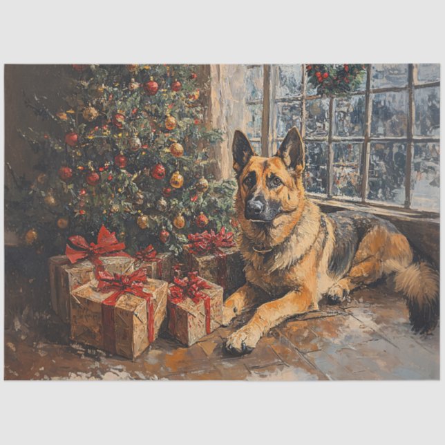 Regal German Shepherd Christmas Decoupage Tissue Paper (Front)